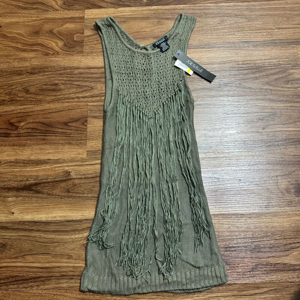 Joe & Elle Tank Top Sleeveless Fringe Design Boho Women's Size M Green Shirt NWT